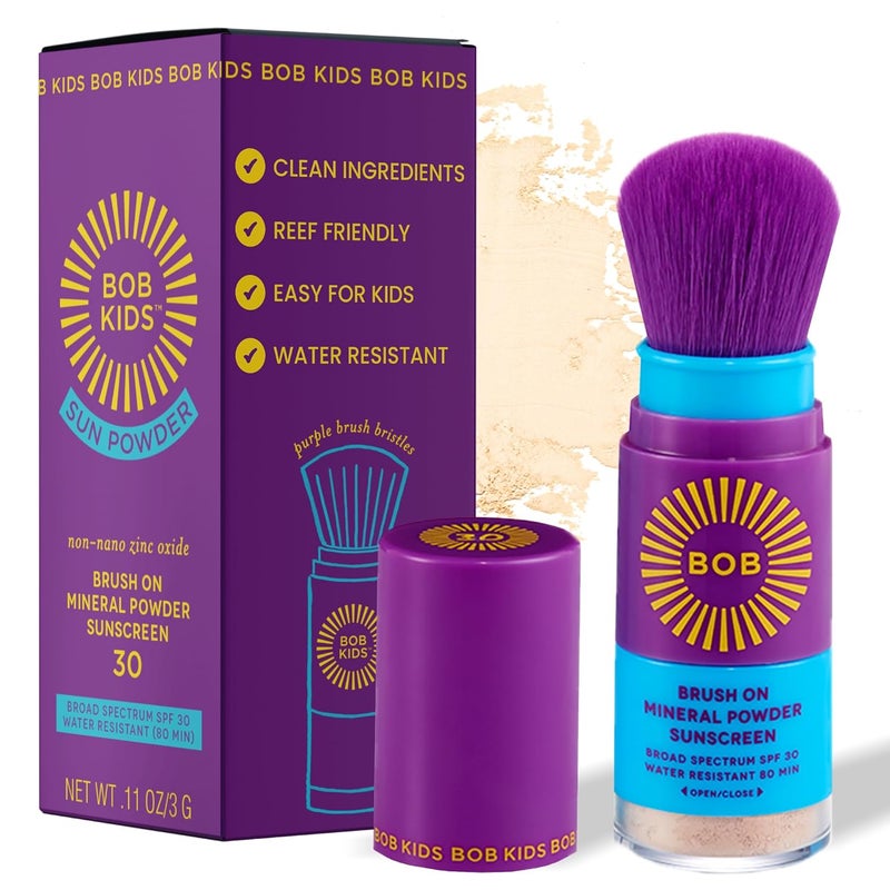 Brush On Block بودرة واقي الشمس المعدنية للأطفال SPF 30 من بوب كيدز، حماية واسعة الطيف، مقاومة للماء لمدة 80 دقيقة، خالية من العطور، سهلة التطبيق للأطفال والرضع، مصنوعة في الولايات المتحدة - Image 1